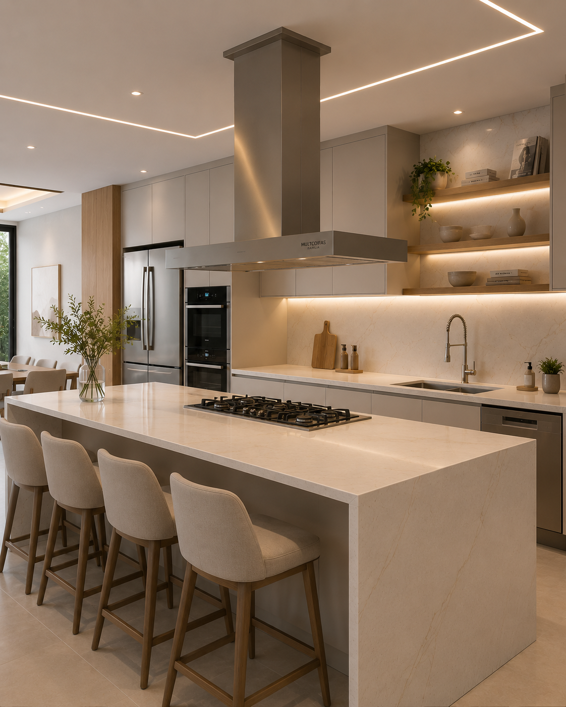 Coifa de ilha Slim — Acabamento em Inox Escovado